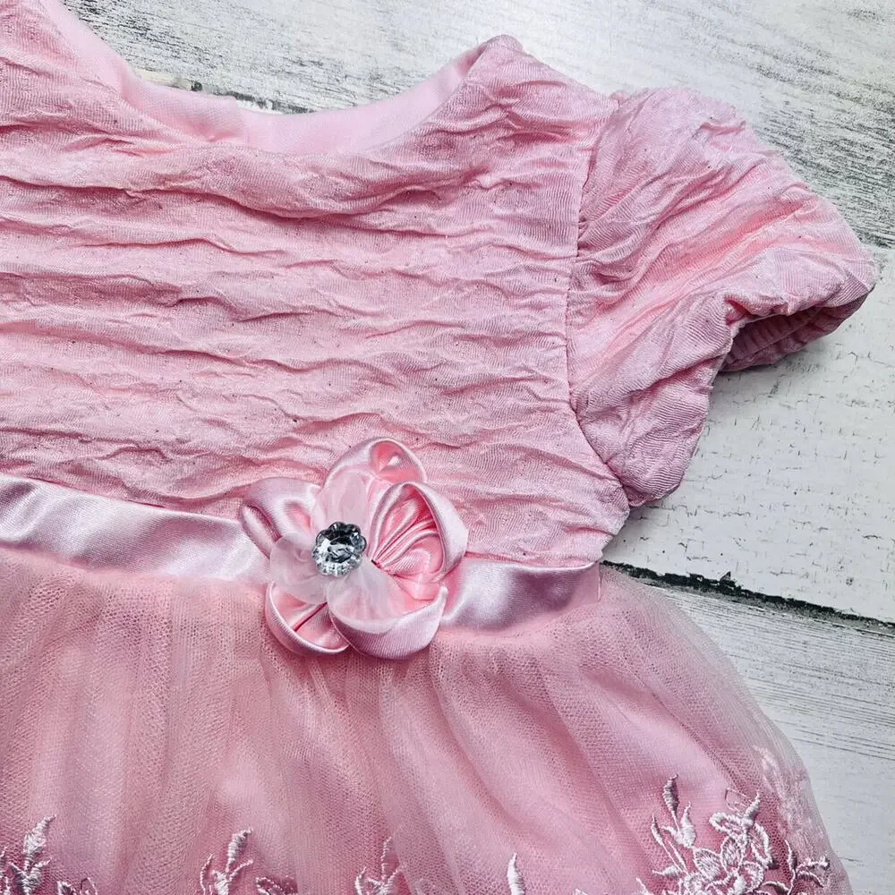 🌵3/$20 Nannette Baby Dress Girls 12 Months Pink Embroidered Tulle Party Shimmer